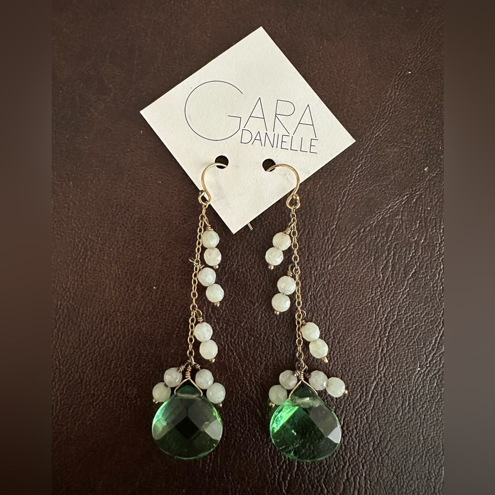 Gara Danielle Drop Earrings with Green Quartz, Jade Stones & Gold-Plated Hoops